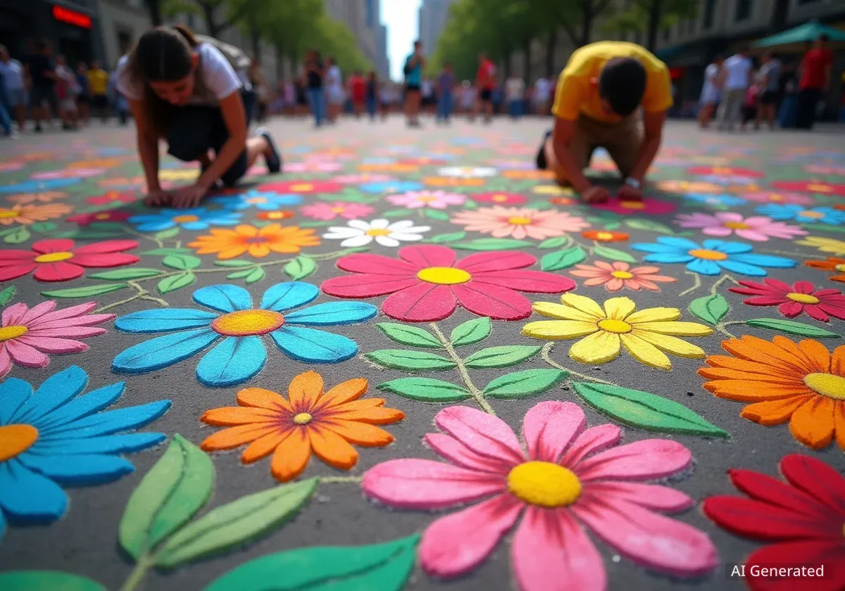 Bern Students Create Chalk Flower Garden for Meret Oppenheim